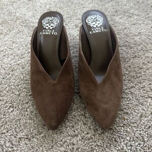 Vince Camuto Chocolate Brown Suede Mules